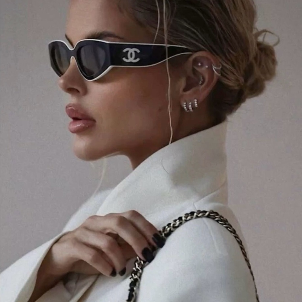 CHANEL Black and White Women's Sunglasses